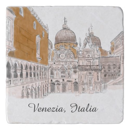 Venice St Marks Square Pen and Ink Illustration Trivet