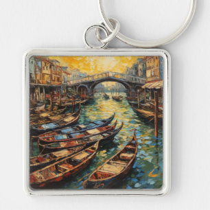 Venice Sunset   Bold Impressionist Canal Keychain