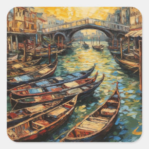 Venice Sunset Bold Impressionist Canal Square Sticker