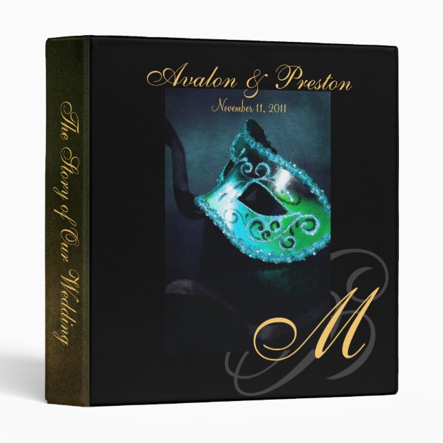 Venice Teal Masquerade Mask Wedding Binder (Front/Spine)