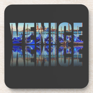 Venice text with reflection square beverage coaster