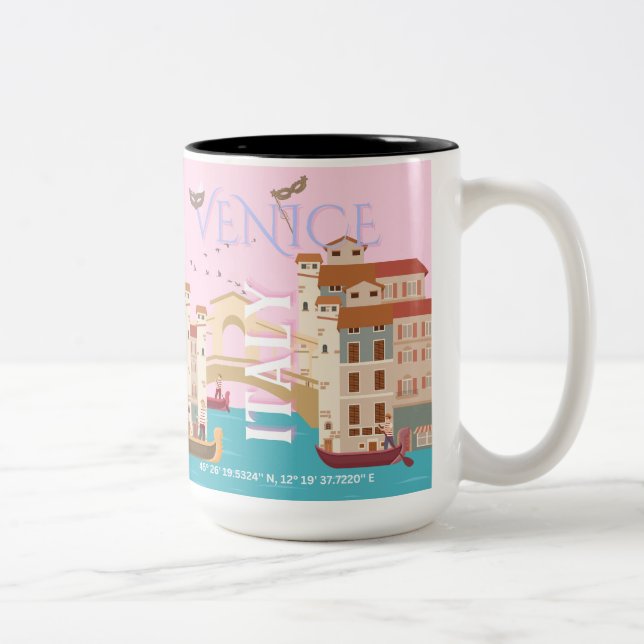 Venice Travel Art, Italy, Retro Travel Art Two-Tone Coffee Mug (Right)