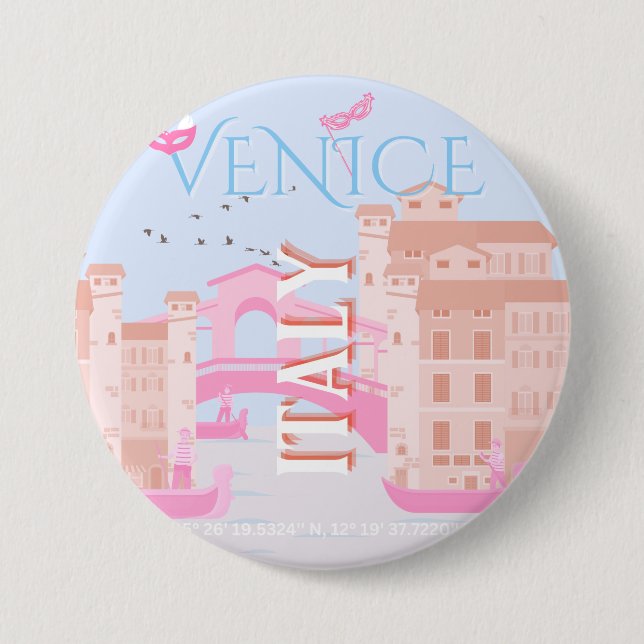Venice Travel Art, Italy, Travel Art Button (Front)