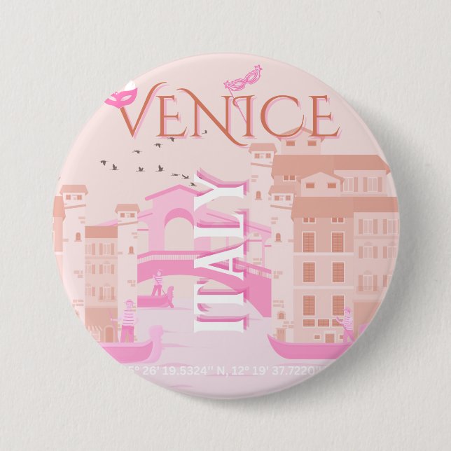 Venice Travel Art, Italy, Travel Art, Pastel Button (Front)