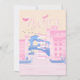 Venice Travel Art, Italy, Travel Art, Pink Holiday Card