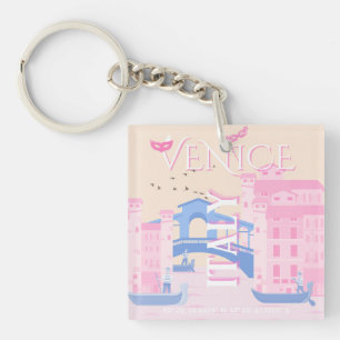 Venice Travel Art, Italy, Travel Art, Pink Keychain