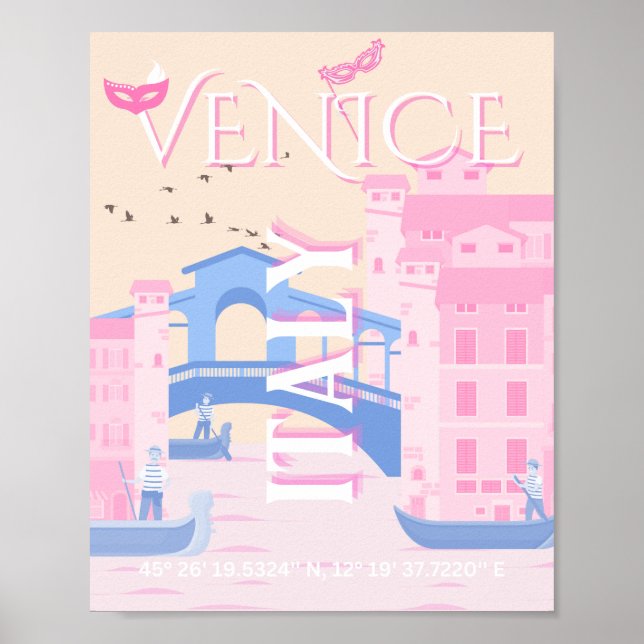 Venice Travel Art, Italy, Travel Art, Pink Poster (Front)