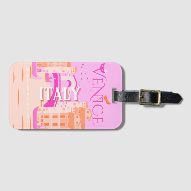Venice Travel Art, Italy, Travel Art, Retro, Pink Luggage Tag (Front Horizontal)