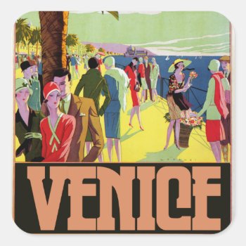 Venice Travel Artwork Square Sticker by ellesgreetings at Zazzle