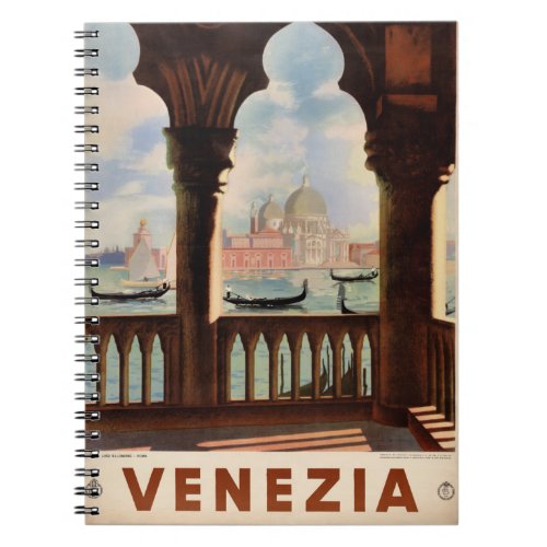 Venice Venezia Vintage Travel Poster Restored Notebook