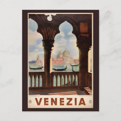Venice Venezia Vintage Travel Poster Restored Postcard