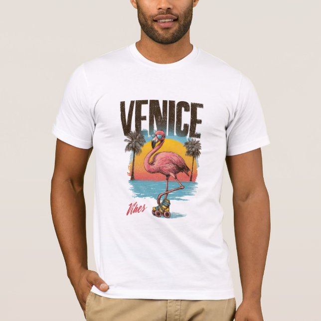 Venice Vibes Flamingo Retro Beach California Tropi T-Shirt (Front)