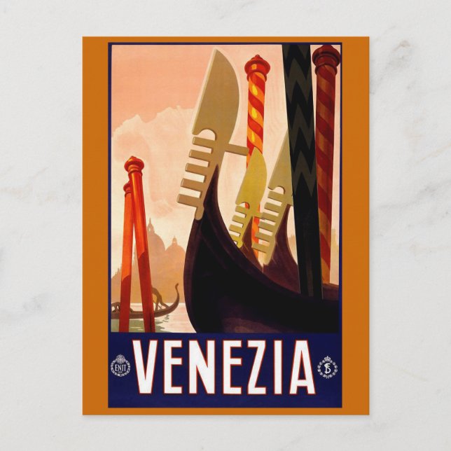 "Venice" Vintage Italian Travel Poster Postcard (Front)