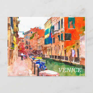 Venice watercolor painting postcard