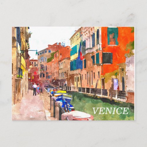 Venice watercolor painting postcard