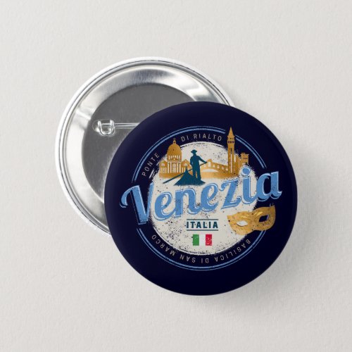 Venice with gondolier Italy carnival vintage Button