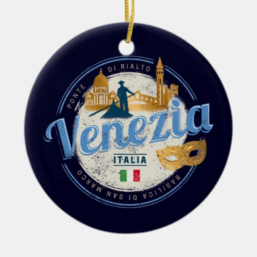 Venice with gondolier Italy carnival vintage Ceramic Ornament