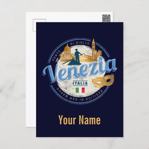 Venice with gondolier Italy carnival vintage Holiday Postcard