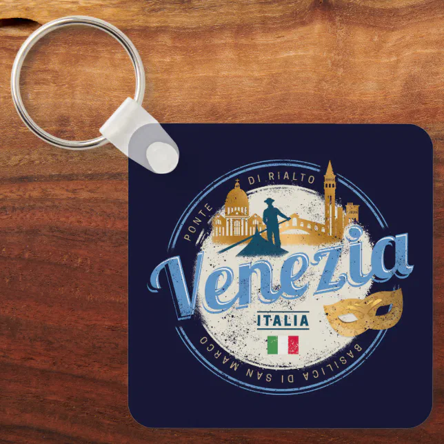 Venice with gondolier Italy carnival vintage Keychain | Zazzle