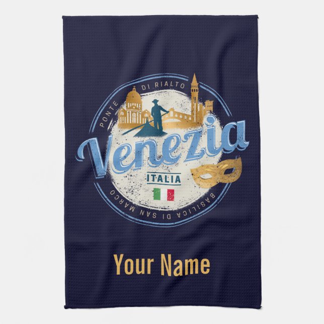 Venice with gondolier Italy carnival vintage Kitchen Towel (Vertical)