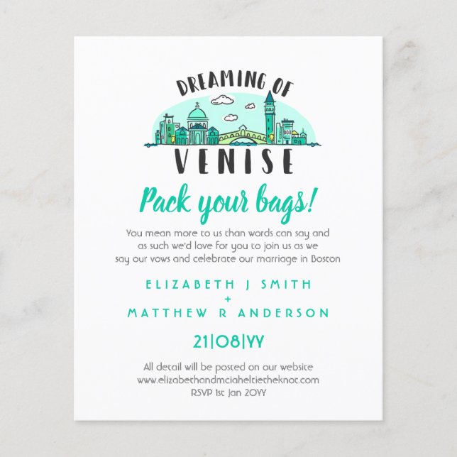 VENISE Wedding Handdrawn Skyline Modern Invite (Front)