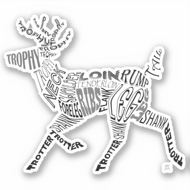 Venison Deer Calligram Typography Word Cloud Sticker (Front)