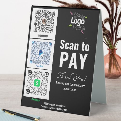 Venmo Add Your Business Logo Pay Here  Table Tent Sign