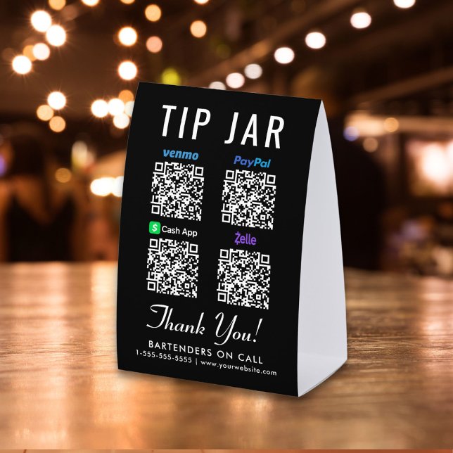 Venmo CashApp PayPal Zelle QR Tip Jar Paper Table Tent (Creator Uploaded)