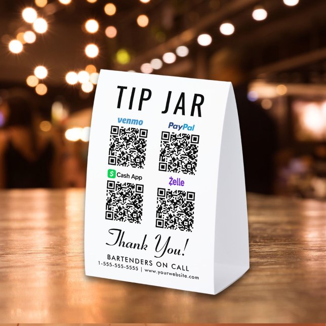 Venmo CashApp PayPal Zelle QR Tip Jar Paper Table Tent (Creator Uploaded)