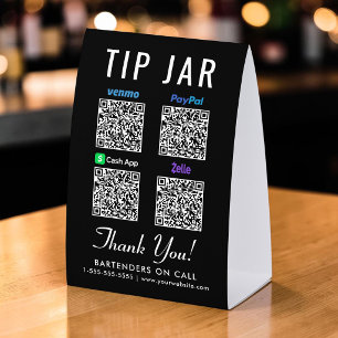 Venmo CashApp PayPal Zelle QR Tip Jar Paper Table Tent