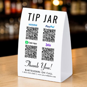 Venmo CashApp PayPal Zelle QR Tip Jar Paper Table Tent