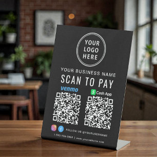 Venmo CashApp Scan to Pay Black QR Code Pedestal Sign