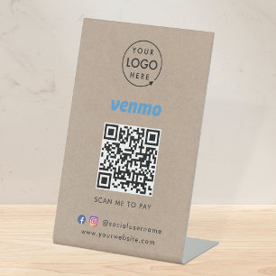 Venmo Payment Tabletop Sign QR Code Rustic Kraft