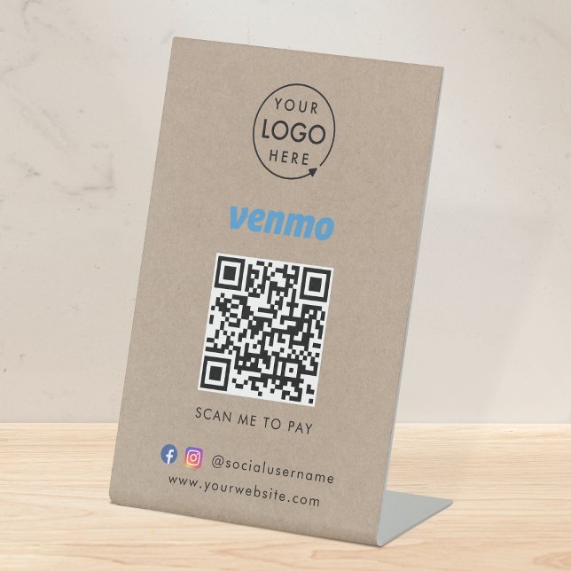 Venmo Payment Tabletop Sign | QR Code Rustic Kraft (Venmo transaction electronic payment signs for sales, retail stores, salons, pop-ups, events & more!)