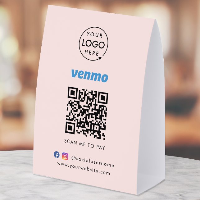 Venmo Payment Tabletop Sign | QR Code Scan to Pay (Interactive "scan to pay” QR code cash wrap table signage for collecting digital payment by Venmo.)