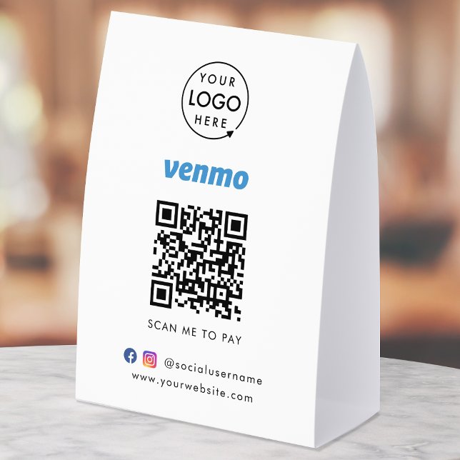Venmo Payment Tabletop Sign | QR Code Scan to Pay (Interactive "scan to pay” QR code cash wrap table signage for collecting digital payment by Venmo.)