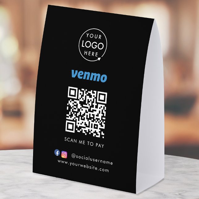 Venmo Payment Tabletop Sign | QR Code Scan to Pay (Interactive "scan to pay” QR code cash wrap table signage for collecting digital payment by Venmo.)