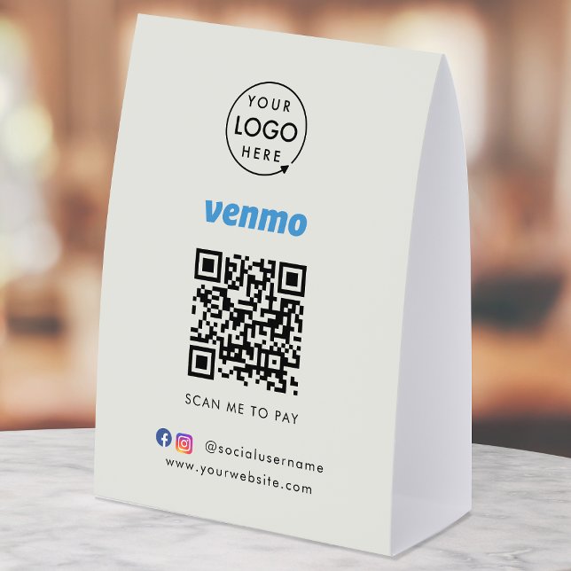 Venmo Payment Tabletop Sign | QR Code Scan to Pay (Interactive "scan to pay” QR code cash wrap table signage for collecting digital payment by Venmo.)