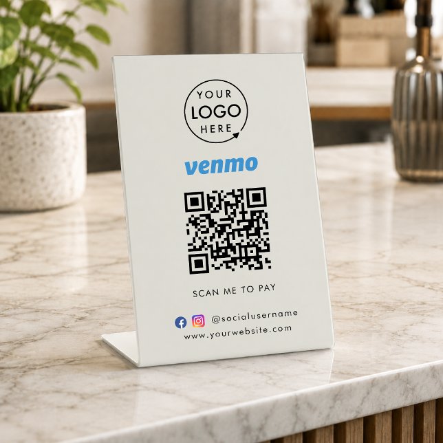 Venmo Payment Tabletop Sign | QR Code Scan to Pay (Interactive "scan to pay” QR code cash wrap table signage for collecting digital payment by Venmo.)