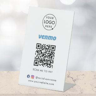 Venmo Payment Tabletop Sign QR Code Scan to Pay