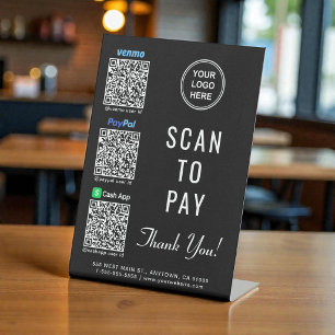 Venmo Paypal CashApp QR Codes Logo Scan to Pay Pedestal Sign