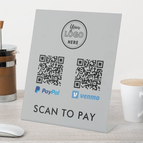 Venmo Paypal QR Code Scan to Pay Logo Grey Pedestal Sign