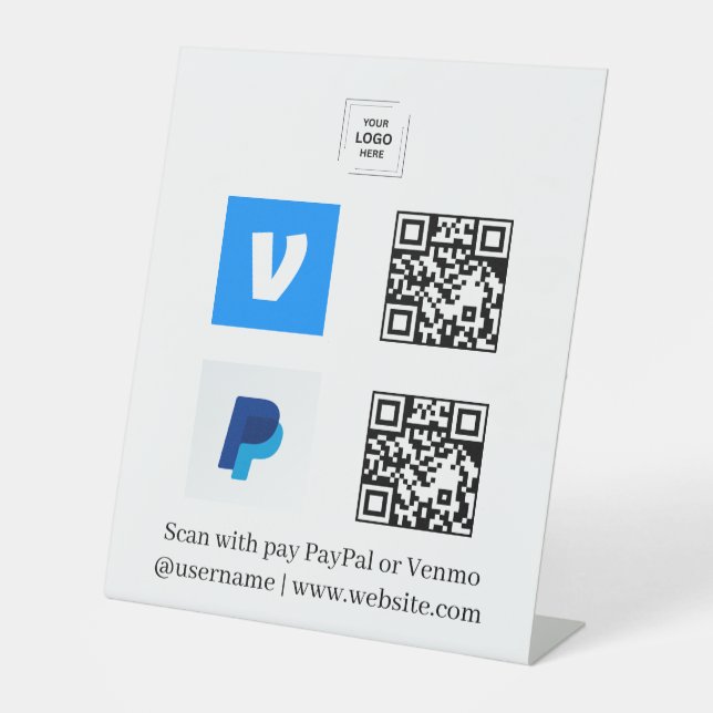 Venmo & PayPal QR Code Scan to Pay Logo Pedestal  Sign (Front)