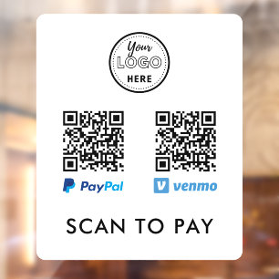 Venmo Paypal QR Code Scan to Pay Logo White Window Cling
