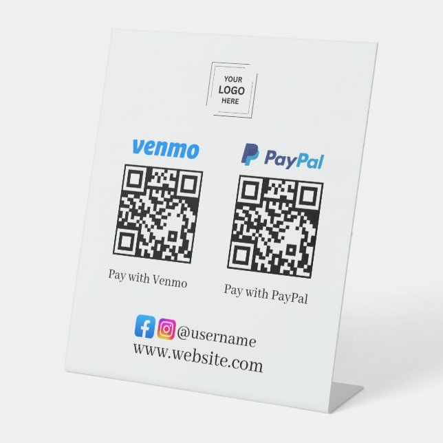 Venmo PayPal QR Code Scan to Pay Pedestal Sign (Front)