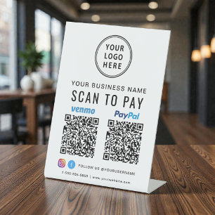 Venmo Paypal QR Codes Scan to Pay Logo Pedestal Sign