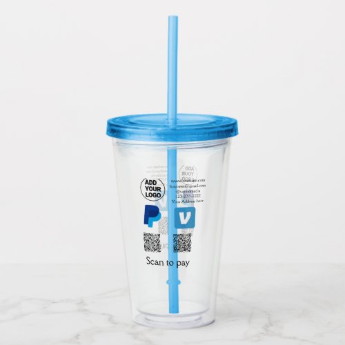 Venmo paypal scan to pay add q r code logo text na acrylic tumbler