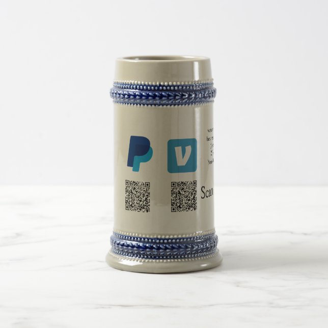 Venmo paypal scan to pay add q r code logo text na beer stein (Center)
