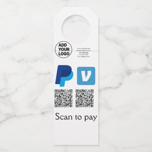 Venmo paypal scan to pay add q r code logo text na bottle hanger tag