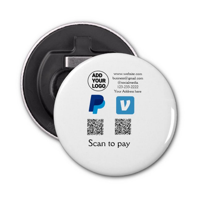Venmo paypal scan to pay add q r code logo text na bottle opener (Front)